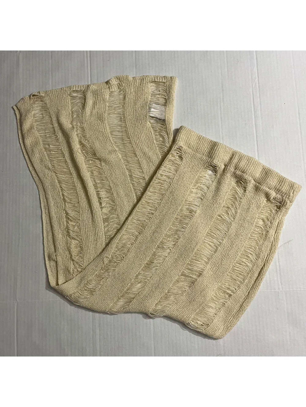 Y2k Cream Distressed Knit Slit Maxi Skirt L